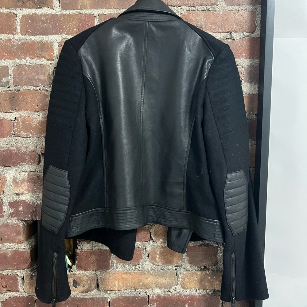 Vince Women's Black Leather and Wool Jacket - Picture 2 of 6